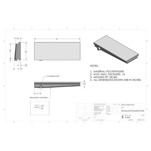 35 Gallon Custom Roto-Mold RV Holding Tank (MPN: H-624)