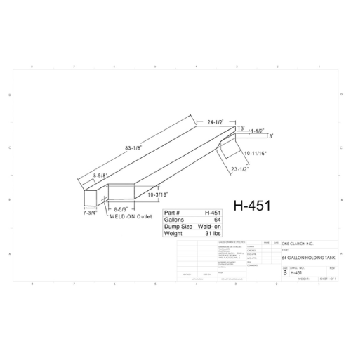 64 Gallon Custom Roto-Mold RV Holding Tank (MPN: H-451 [OR])