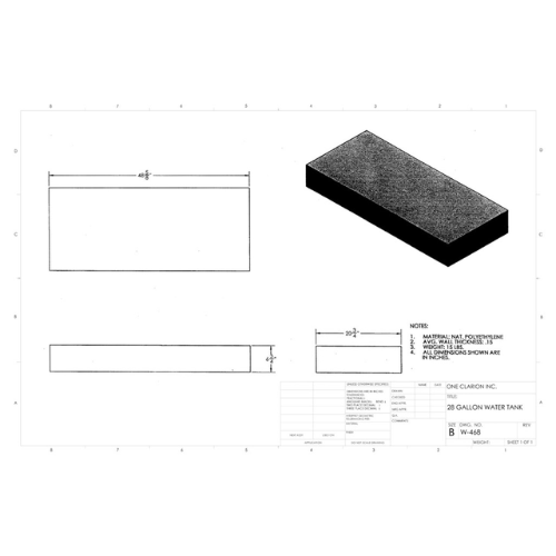 28 Gallon Custom Roto-Mold RV Water Tank (MPN: W-468)