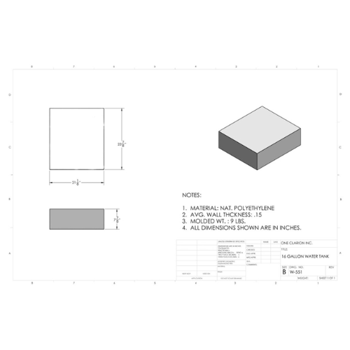 16 Gallon Custom Roto-Mold RV Water Tank (MPN: W-551)