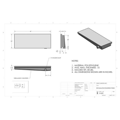 35 Gallon Custom Roto-Mold RV Holding Tank (MPN: H-625)