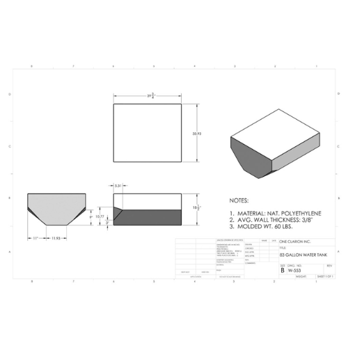 83 Gallon Custom Roto-Mold RV Water Tank (MPN: W-553)