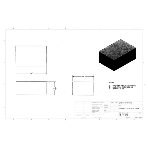 22 Gallon Custom Roto-Mold RV Water Tank (MPN: W-472)