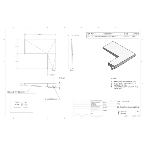 20 Gallon Custom Roto-Mold RV Holding Tank (MPN: H-568)