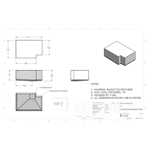 14 Gallon Custom Roto-Mold RV Holding Tank (MPN: H-627)