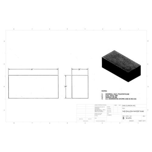 142 Gallon Custom Roto-Mold RV Water Tank (MPN: W-474)