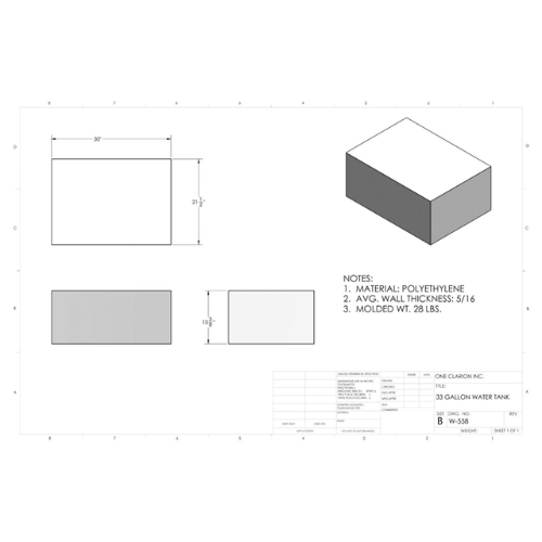 33 Gallon Custom Roto-Mold RV Water Tank (MPN: W-558)