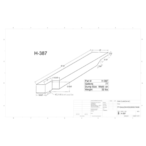 77 Gallon Custom Roto-Mold RV Holding Tank (MPN: H-387 [OR])