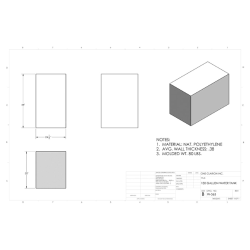 130 Gallon Custom Roto-Mold RV Water Tank (MPN: W-565)