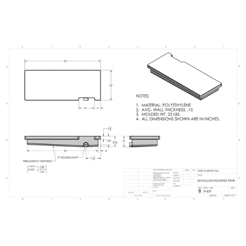 43 Gallon Custom Roto-Mold RV Holding Tank (MPN: H-631)