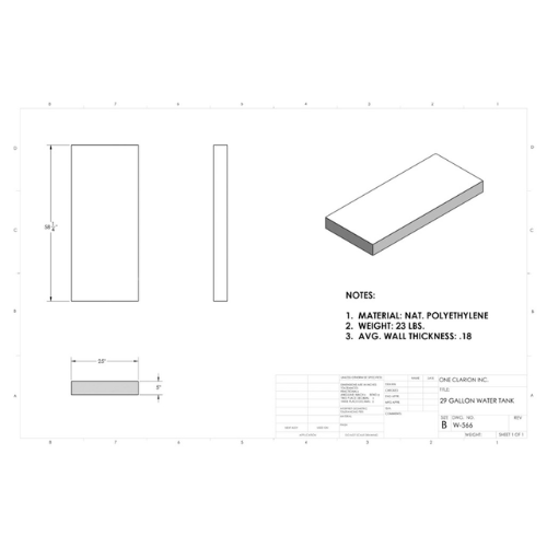 29 Gallon Custom Roto-Mold RV Water Tank (MPN: W-566)