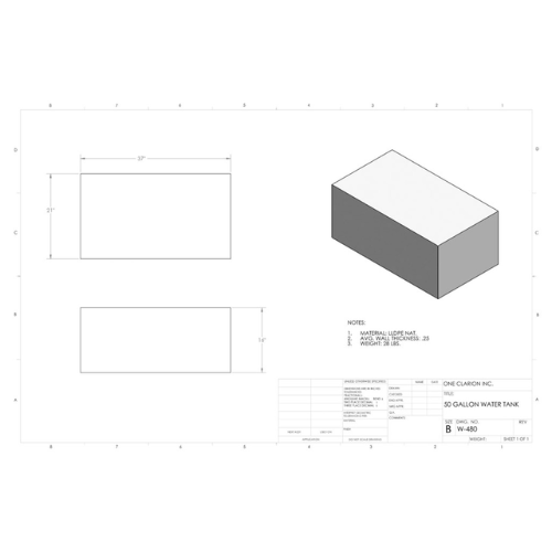 50 Gallon Custom Roto-Mold RV Water Tank (MPN: W-480)