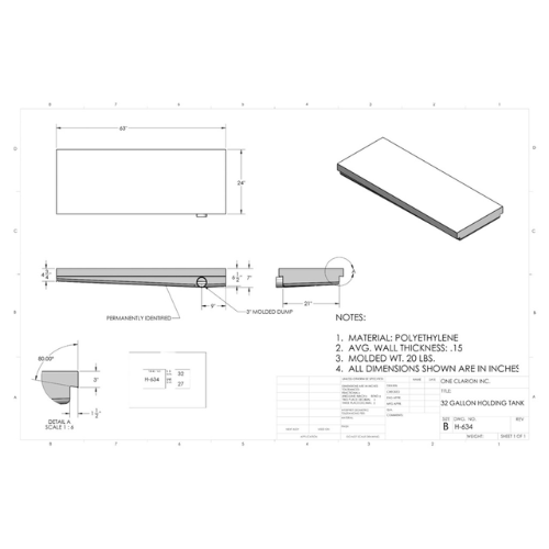 31 Gallon Custom Roto-Mold RV Holding Tank (MPN: H-634)