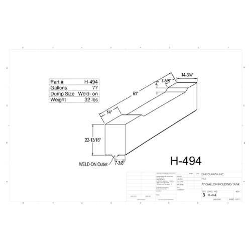 77 Gallon Custom Roto-Mold RV Holding Tank (MPN: H-494)