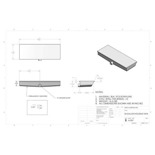 24 Gallon Custom Roto-Mold RV Holding Tank (MPN: H-597)