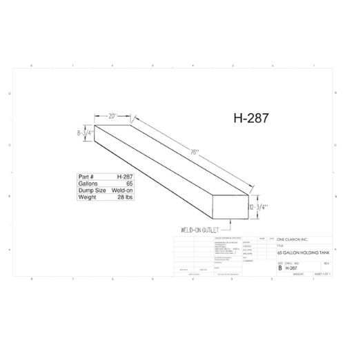 65 Gallon Custom Roto-Mold RV Holding Tank (MPN: H-287)
