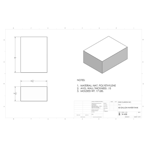 45 Gallon Custom Roto-Mold RV Water Tank (MPN: W-408)