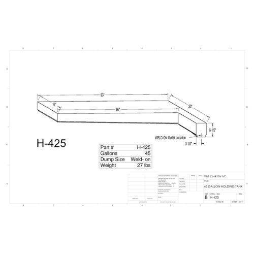 45 Gallon Custom Roto-Mold RV Holding Tank (MPN: H-425 [OR])