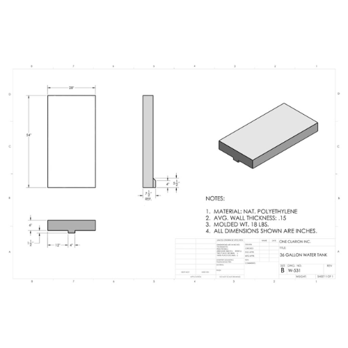 36 Gallon Custom Roto-Mold Marine Water Tank (MPN: MW-531)