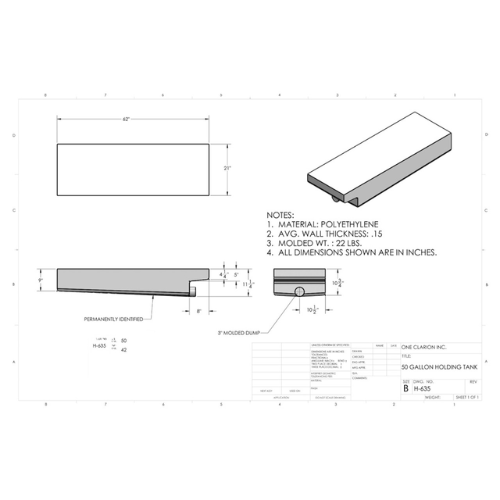 50 Gallon Custom Roto-Mold RV Holding Tank (MPN: H-635)