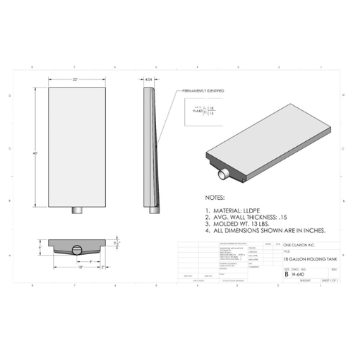 18 Gallon Custom Roto-Mold RV Holding Tank (MPN: H-640)