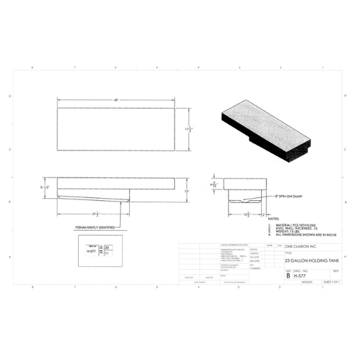 23 Gallon Custom Roto-Mold RV Holding Tank (MPN: H-577)
