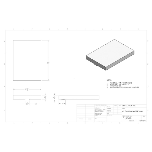 45 Gallon Custom Roto-Mold RV Water Tank (MPN: W-483)