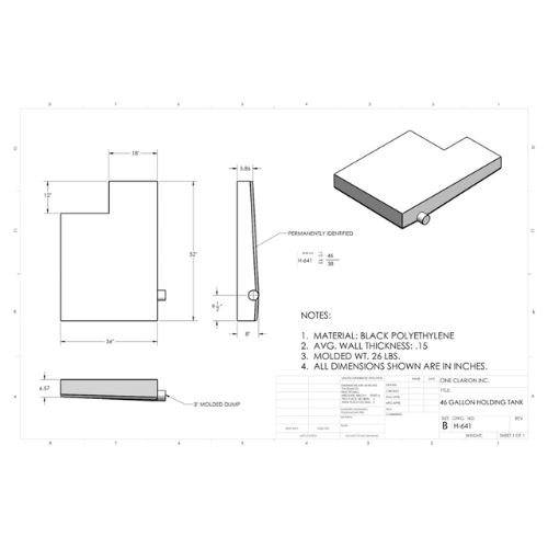 46 Gallon Custom Roto-Mold RV Holding Tank (MPN: H-641)