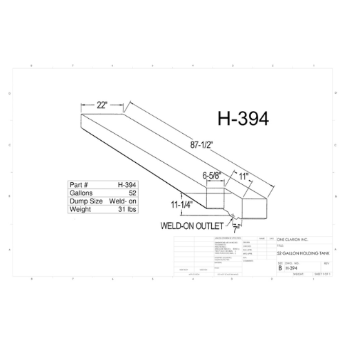 52 Gallon Custom Roto-Mold RV Holding Tank (MPN: H-394 [OR])