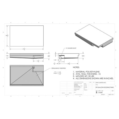 57 Gallon Custom Roto-Mold RV Holding Tank (MPN: H-642)