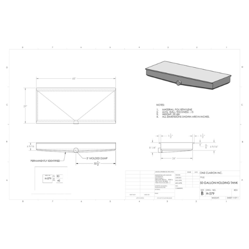 50 Gallon Custom Roto-Mold RV Holding Tank (MPN: H-579)