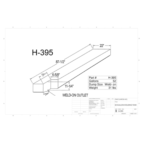 52 Gallon Custom Roto-Mold RV Holding Tank (MPN: H-395 [OR])