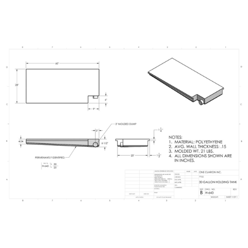 30 Gallon Custom Roto-Mold RV Holding Tank (MPN: H-643)