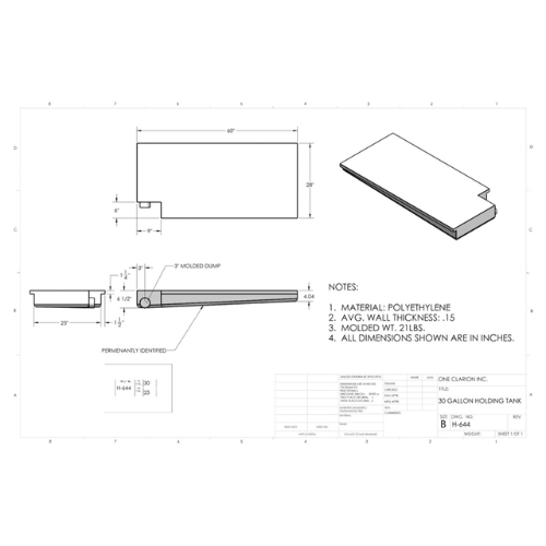 30 Gallon Custom Roto-Mold RV Holding Tank (MPN: H-644)