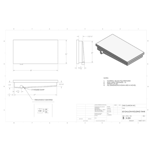 65 Gallon Custom Roto-Mold RV Holding Tank (MPN: H-581)