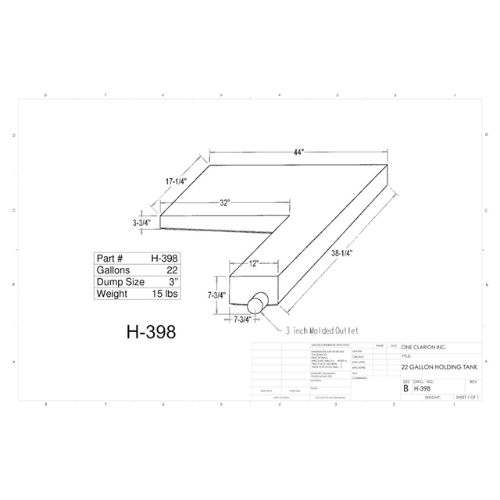 22 Gallon Custom Roto-Mold RV Holding Tank (MPN: H-398)
