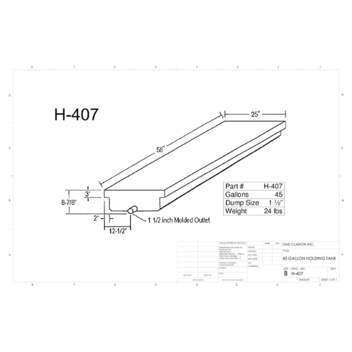 45 Gallon Custom Roto-Mold RV Holding Tank (MPN: H-407)
