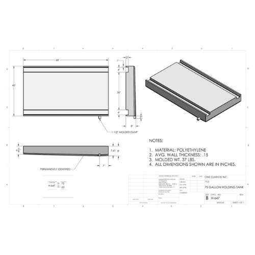 75 Gallon Custom Roto-Mold RV Holding Tank (MPN: H-647)