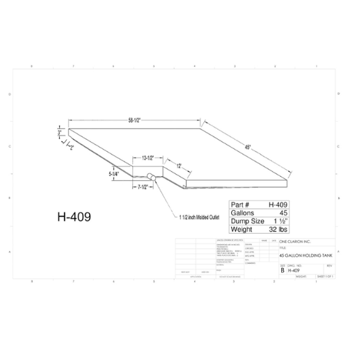 45 Gallon Custom Roto-Mold RV Holding Tank (MPN: H-409)