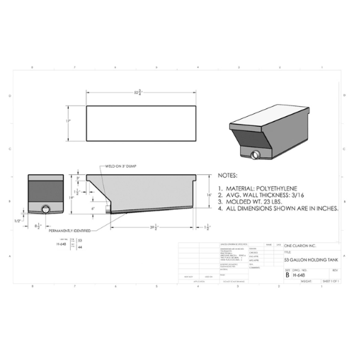 53 Gallon Custom Roto-Mold RV Holding Tank (MPN: H-648)