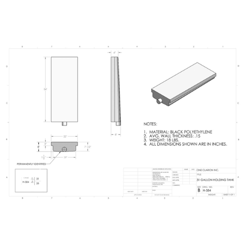 31 Gallon Custom Roto-Mold RV Holding Tank (MPN: H-584)