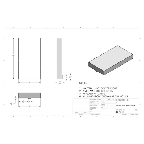 51 Gallon Custom Roto-Mold Marine Water Tank (MPN: MW-532)