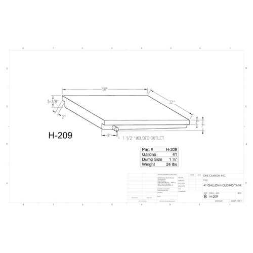 41 Gallon Custom Roto-Mold RV Holding Tank (MPN: H-209)