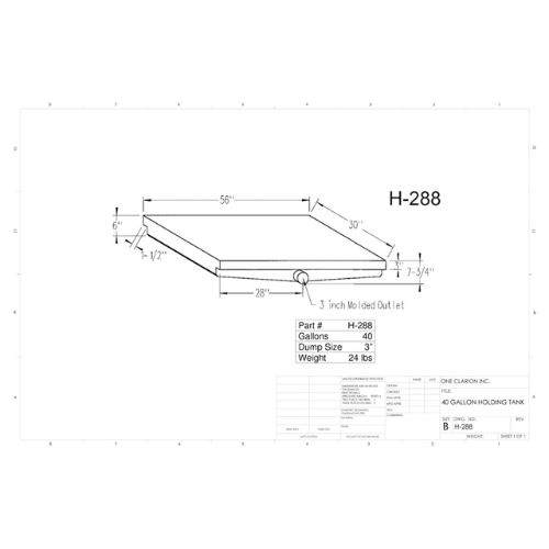 40 Gallon Custom Roto-Mold RV Holding Tank (MPN: H-288 [OR])