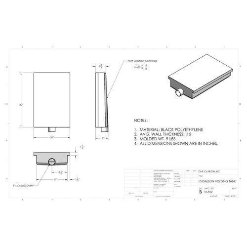 13 Gallon Custom Roto-Mold RV Holding Tank (MPN: H-657)