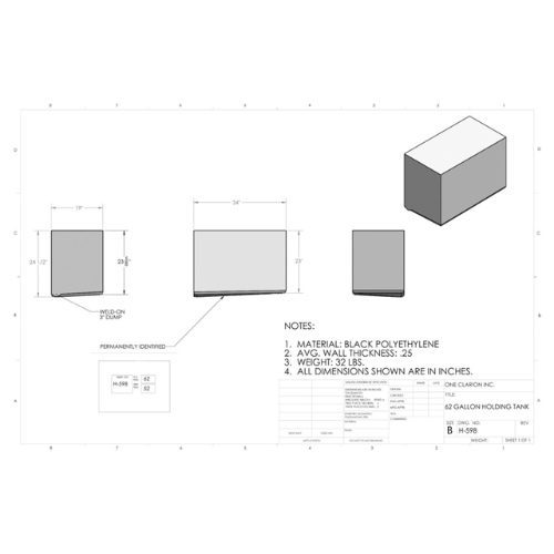 62 Gallon Custom Roto-Mold RV Holding Tank (MPN: H-598)