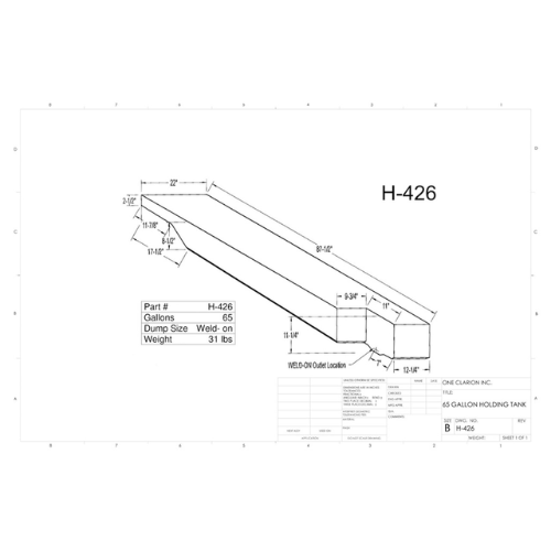 65 Gallon Custom Roto-Mold RV Holding Tank (MPN: H-426 [OR])