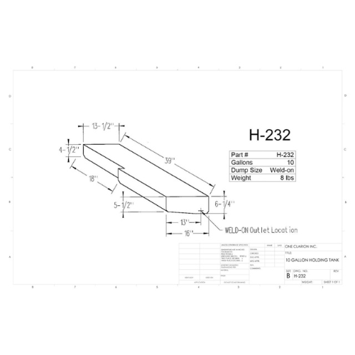 10 Gallon Custom Roto-Mold RV Holding Tank (MPN: H-232)