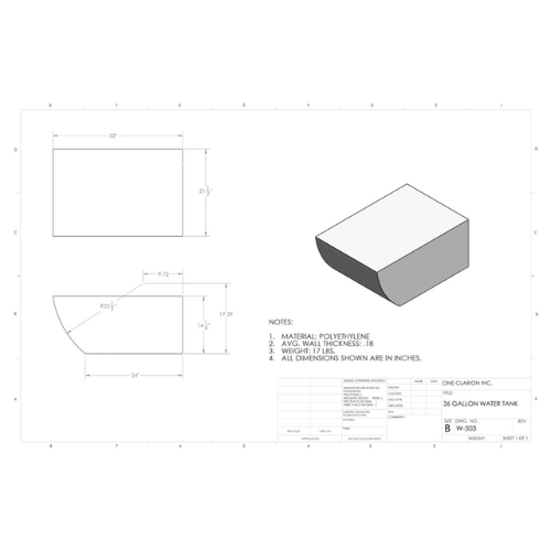 36 Gallon Custom Roto-Mold RV Water Tank (MPN: W-503)