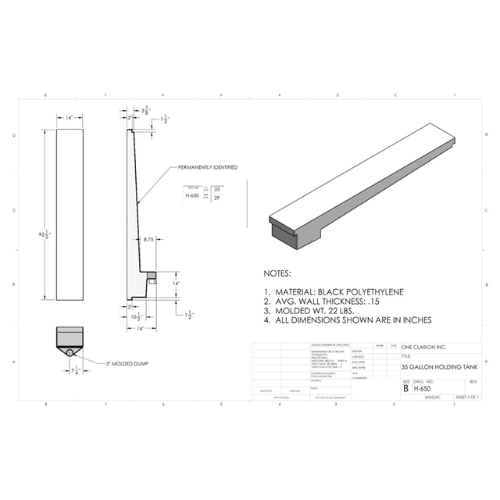 35 Gallon Custom Roto-Mold RV Holding Tank (MPN: H-650)